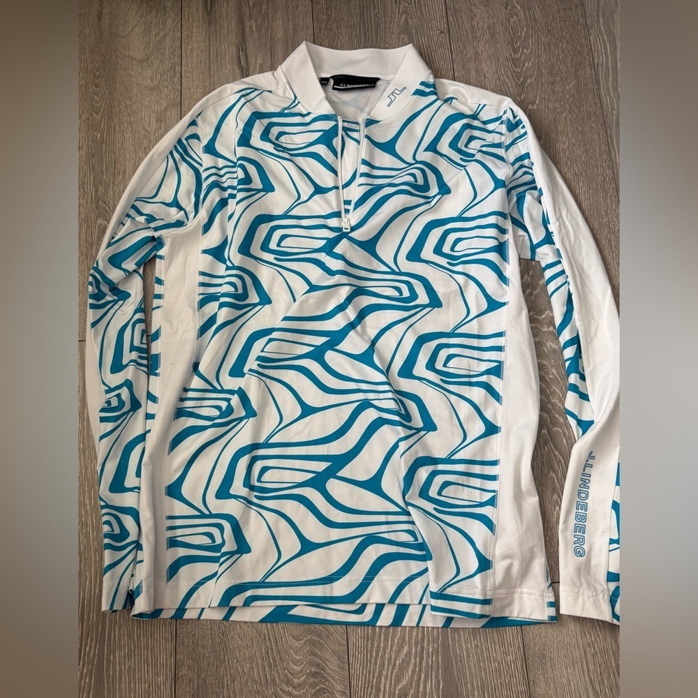 J.Lindeberg Women’s Aqua and White Longsleeve Golf Shirt